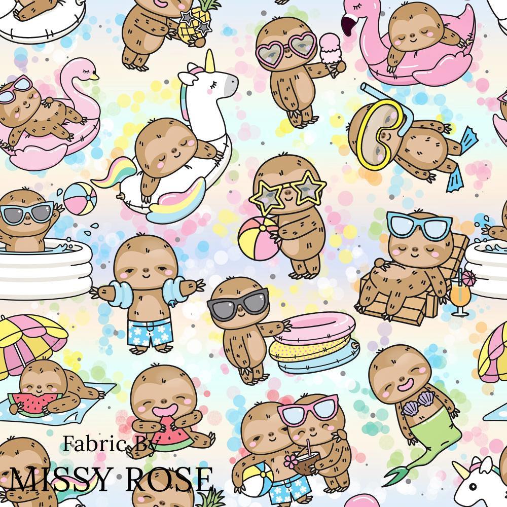 Design 566 Summer Sloths Fabric – custom printed pre-order fabric Australia | Fabric by Missy Rose