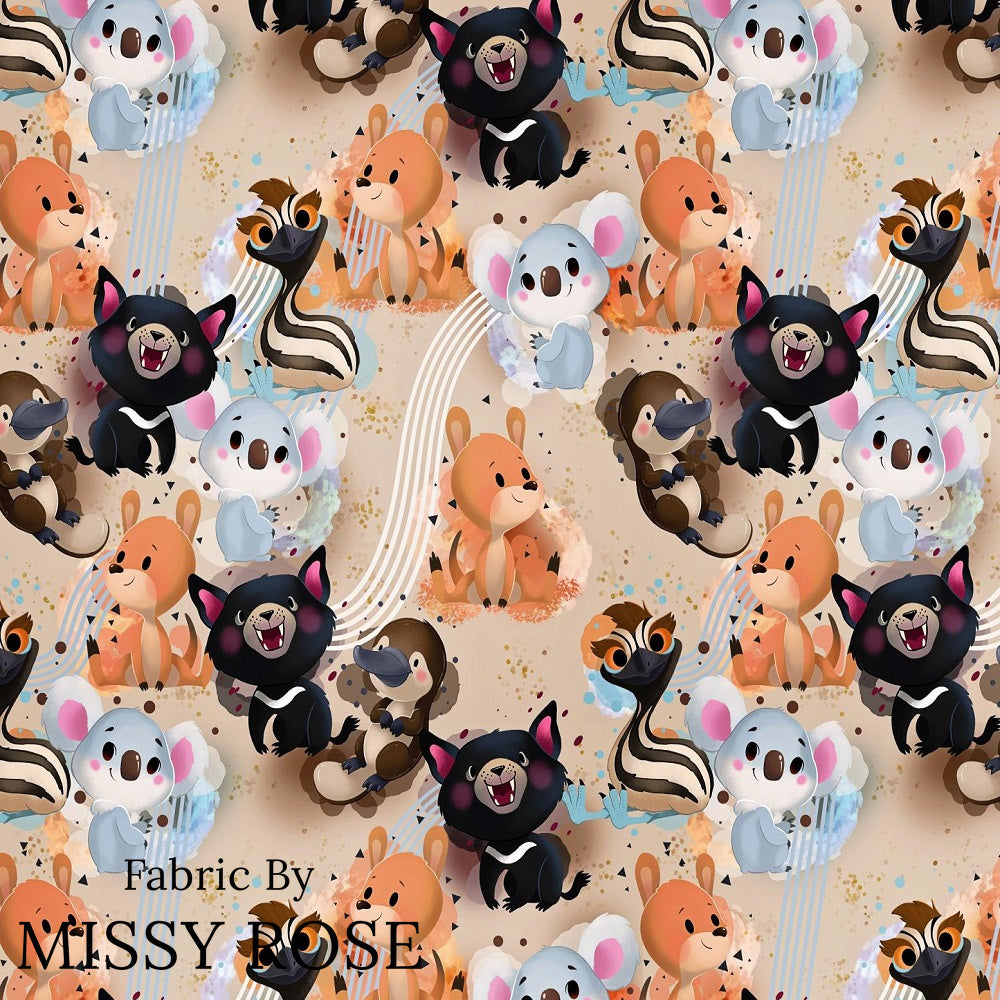 Design 569 - Neutral Aussie Animals Fabric