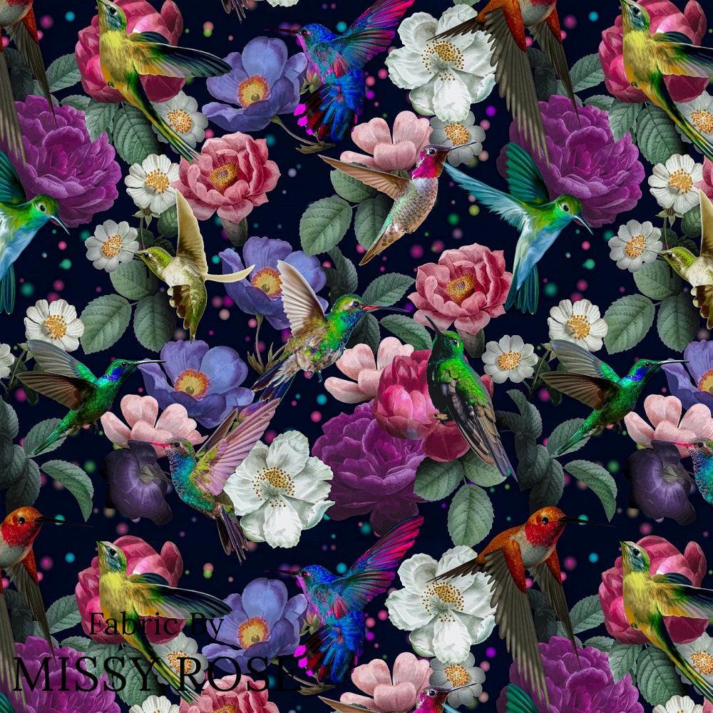 Design 574 Navy Hummingbird Fabric – made-to-order custom fabric by the metre | Fabric by Missy Rose