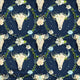 Design 580 - Navy Floral Bull Skull Fabric