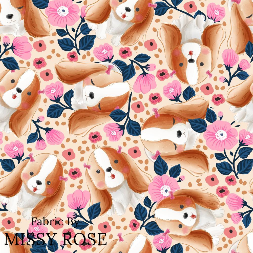 Design 589 Cute Floral Dog Fabric – custom printed pre-order fabric Australia | Fabric by Missy Rose