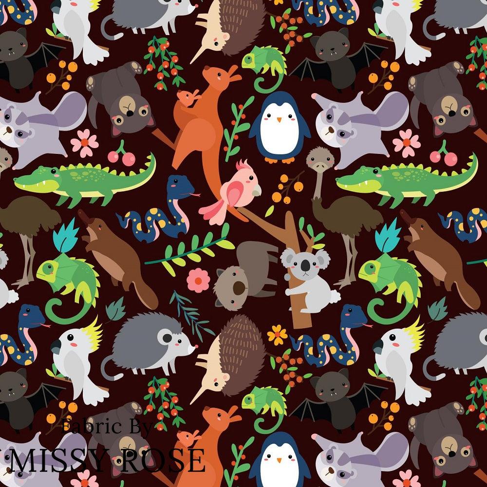Design 590 Brown Australian Animals Fabric – premium custom printed fabric for sewing | Fabric by Missy Rose
