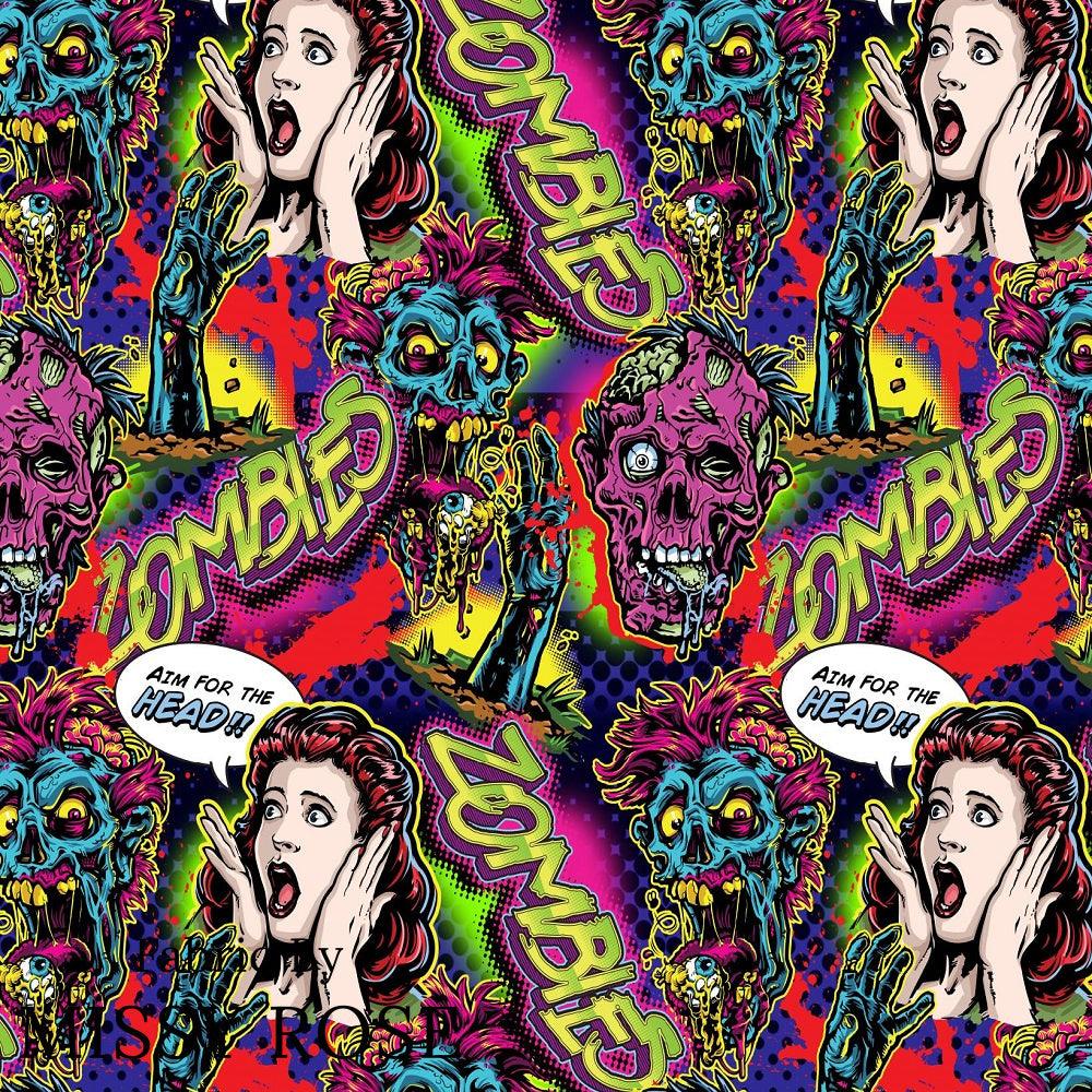 Design 620 Comic Zombie Fabric – premium custom printed fabric for sewing | Fabric by Missy Rose