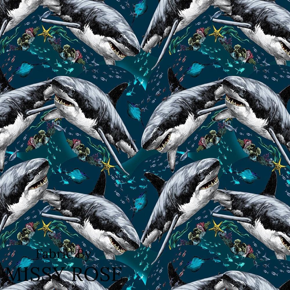 Design 624 Shark Fabric – made-to-order custom fabric by the metre | Fabric by Missy Rose