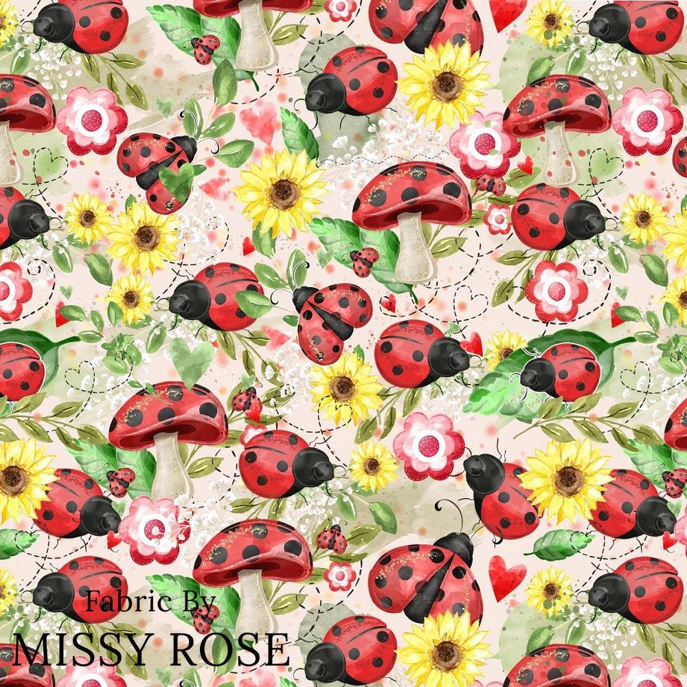 Design 629 Pink Lady Beetle Fabric – made-to-order custom fabric by the metre | Fabric by Missy Rose