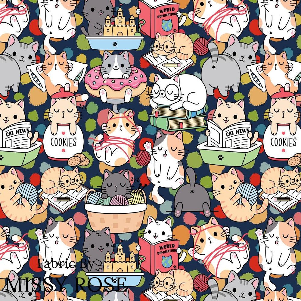 Design 633 Funny Cats Fabric – custom printed pre-order fabric Australia | Fabric by Missy Rose