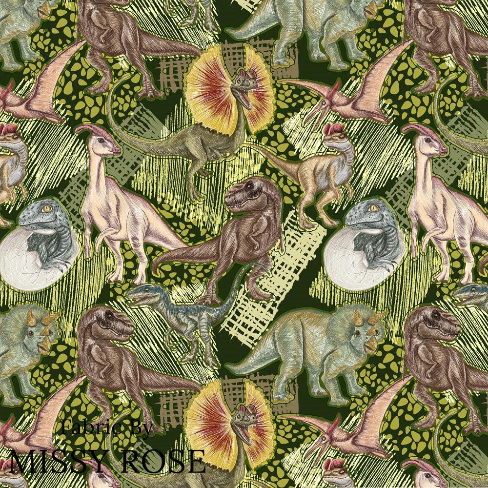 Design 649 Green Dino Fabric – made-to-order custom fabric by the metre | Fabric by Missy Rose