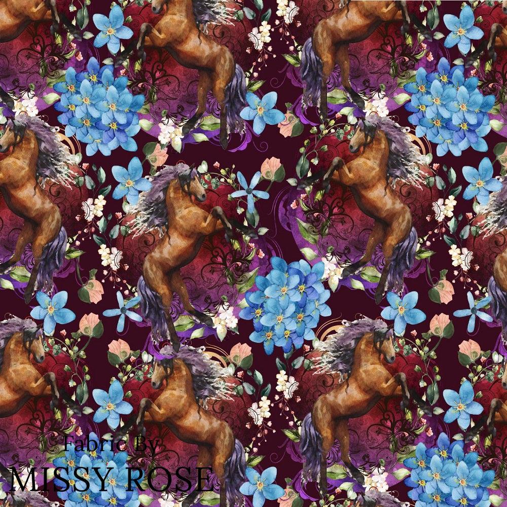 Design 661 Maroon Horse Fabric – custom printed pre-order fabric Australia | Fabric by Missy Rose