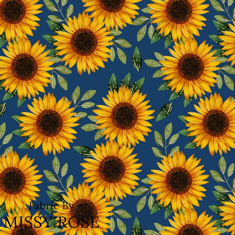Design 664 Navy Sunflower Fabric – made-to-order custom fabric by the metre | Fabric by Missy Rose