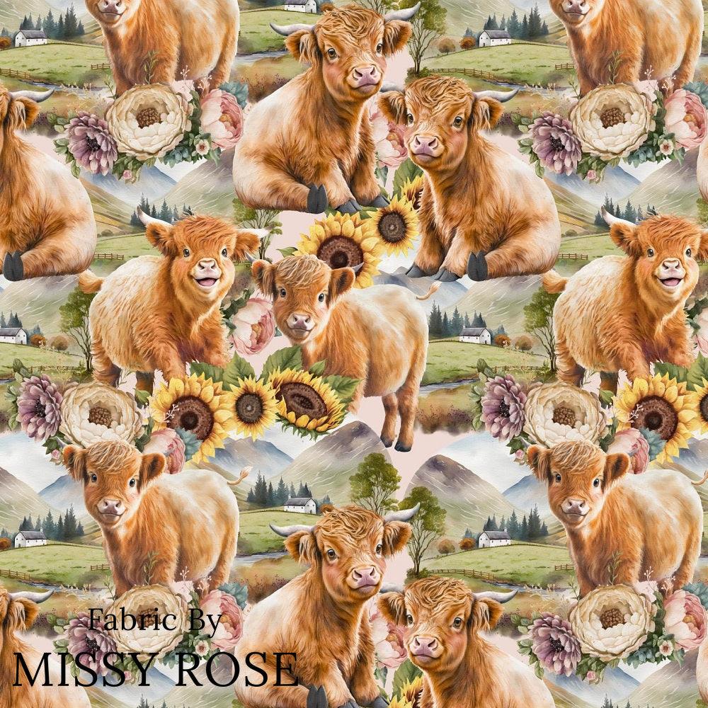 Design 684 Sunflower Highland Cow Fabric – Australian custom printed fabric pre-order | Fabric by Missy Rose