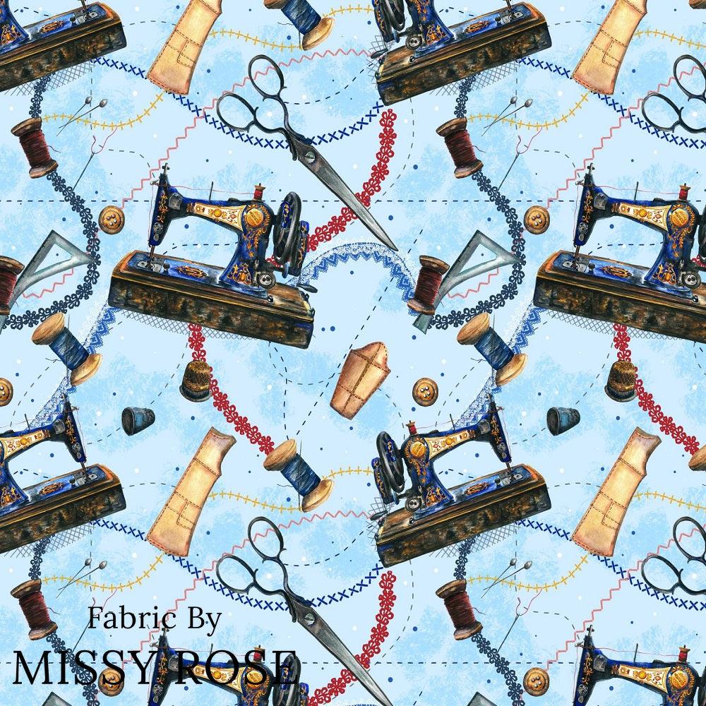 Design 689 Blue Sewing Fabric – custom printed pre-order fabric Australia | Fabric by Missy Rose