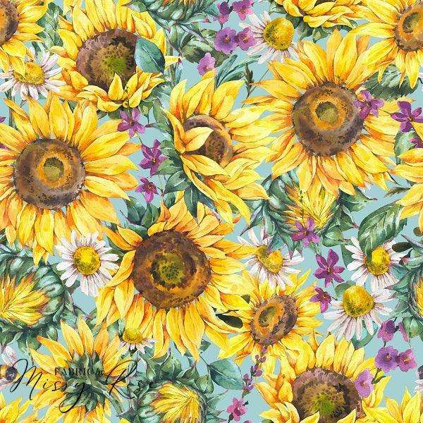 Unlimited Teal Sunflower Fabric – made-to-order custom fabric by the metre | Fabric by Missy Rose