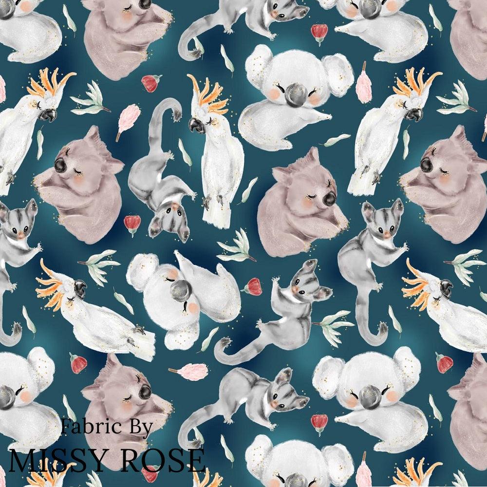 Design 8 Navy Australian Animals Fabric – custom printed pre-order fabric Australia | Fabric by Missy Rose