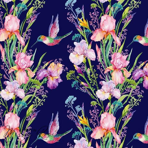 Unlimited Navy Hummingbird Fabric – made-to-order custom fabric by the metre | Fabric by Missy Rose