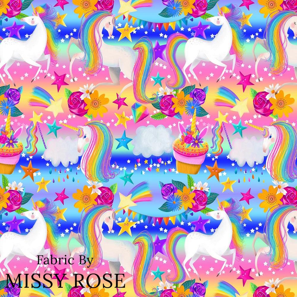 Design 835 Rainbow Unicorn Fabric – custom printed pre-order fabric Australia | Fabric by Missy Rose