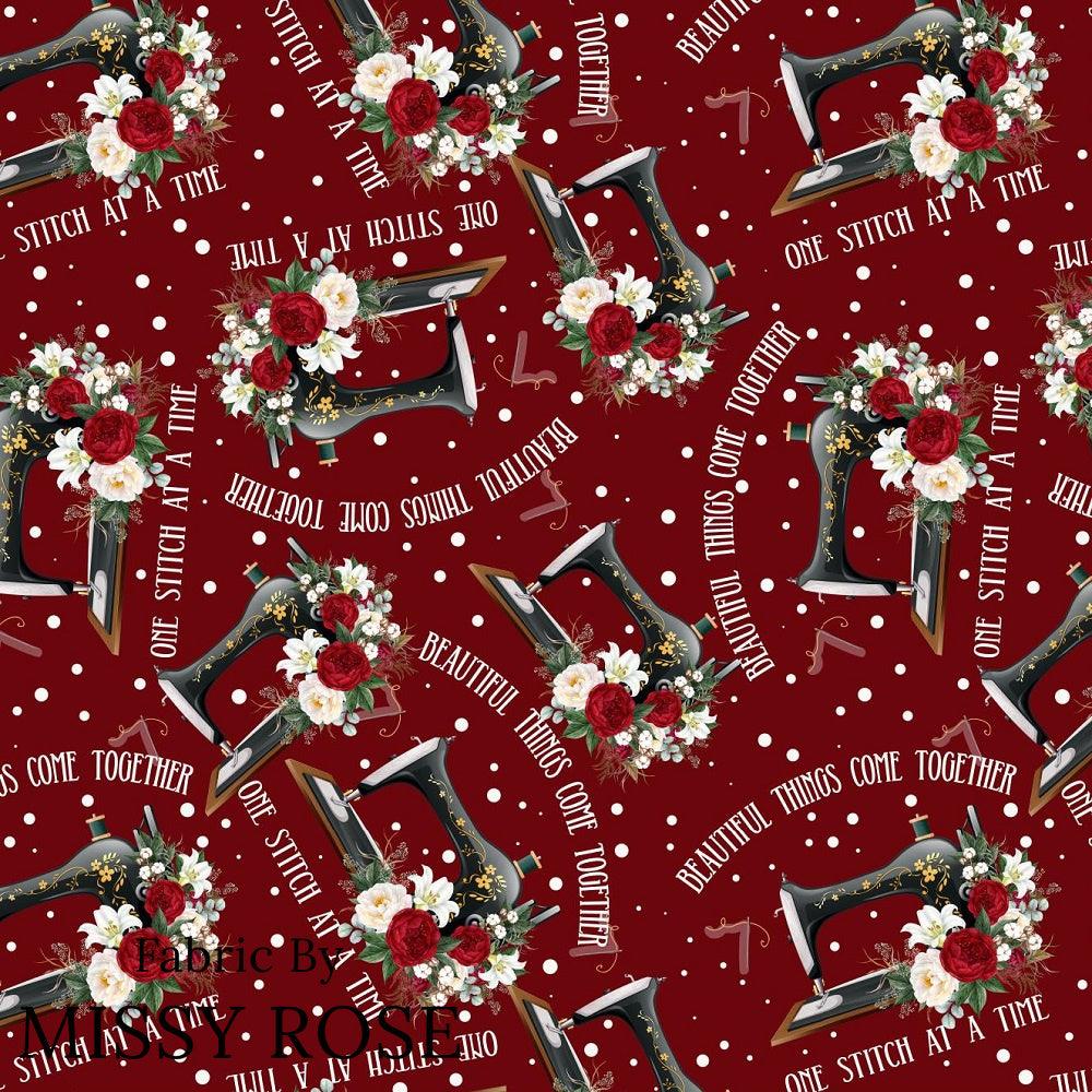 Design 840 Red Sewing Fabric – custom printed pre-order fabric Australia | Fabric by Missy Rose