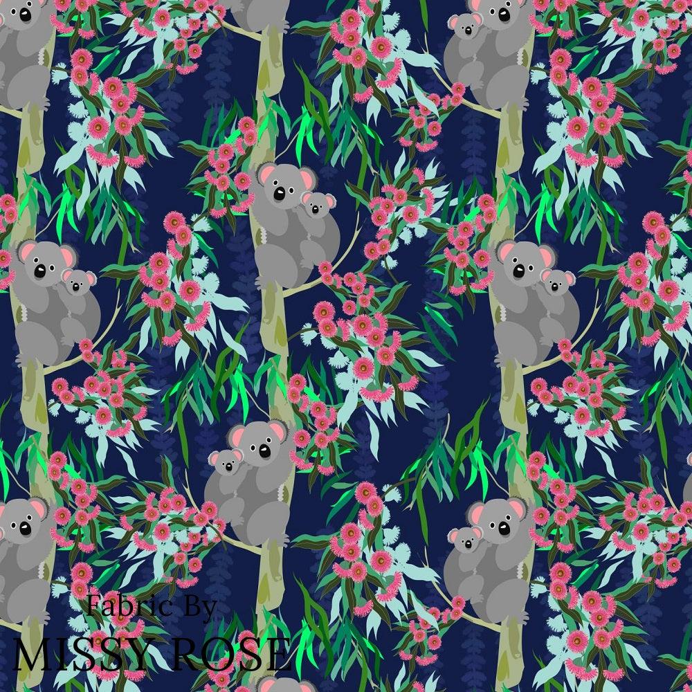 Design 845 Navy Koala Fabric – custom printed pre-order fabric Australia | Fabric by Missy Rose