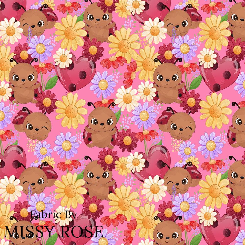Design 849 Pink Lady Bug Fabric – premium custom printed fabric for sewing | Fabric by Missy Rose
