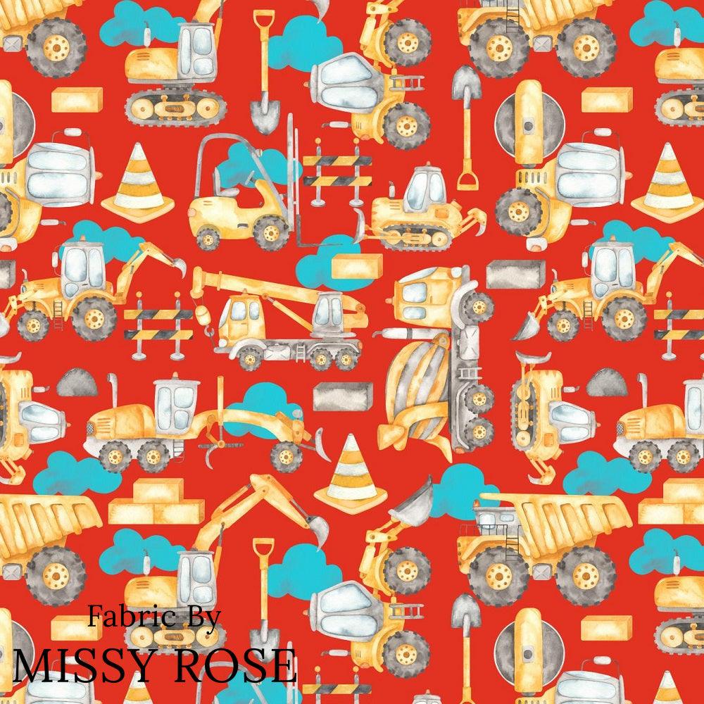 Design 850 Red Construction Fabric – custom printed pre-order fabric Australia | Fabric by Missy Rose