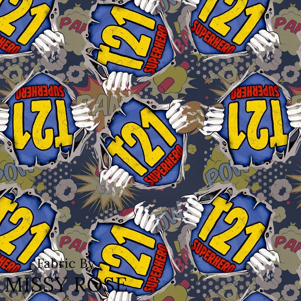 Design 855 T21 Superhero Fabric – custom printed pre-order fabric Australia | Fabric by Missy Rose