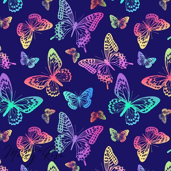 Unlimited Navy Butterfly Fabric – premium custom printed fabric for sewing | Fabric by Missy Rose
