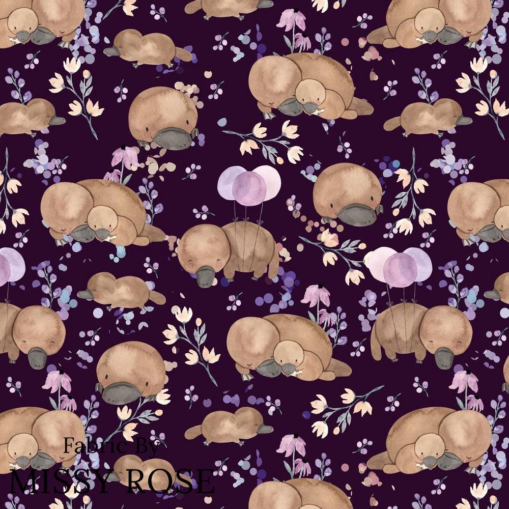 Design 869 Navy Platypus Fabric – premium custom printed fabric for sewing | Fabric by Missy Rose