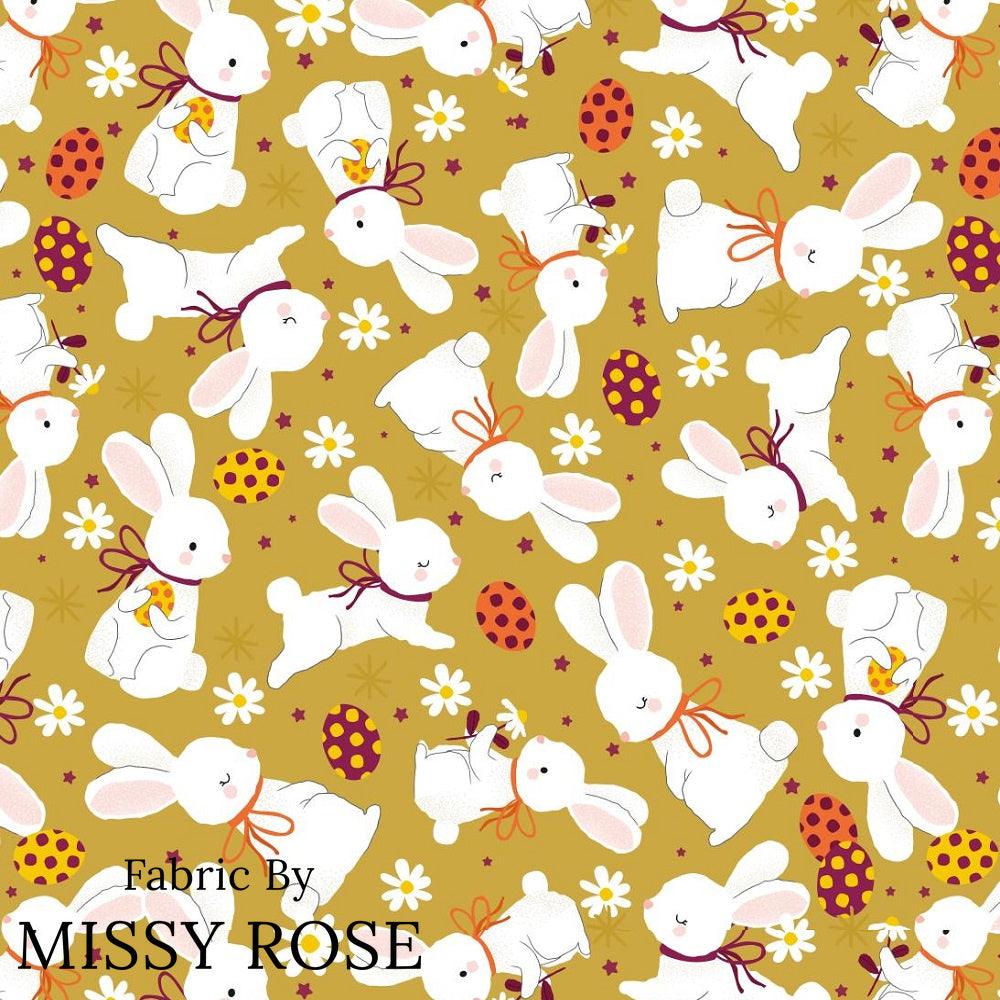 Design 885 Mustard Bunny Fabric – custom printed pre-order fabric Australia | Fabric by Missy Rose