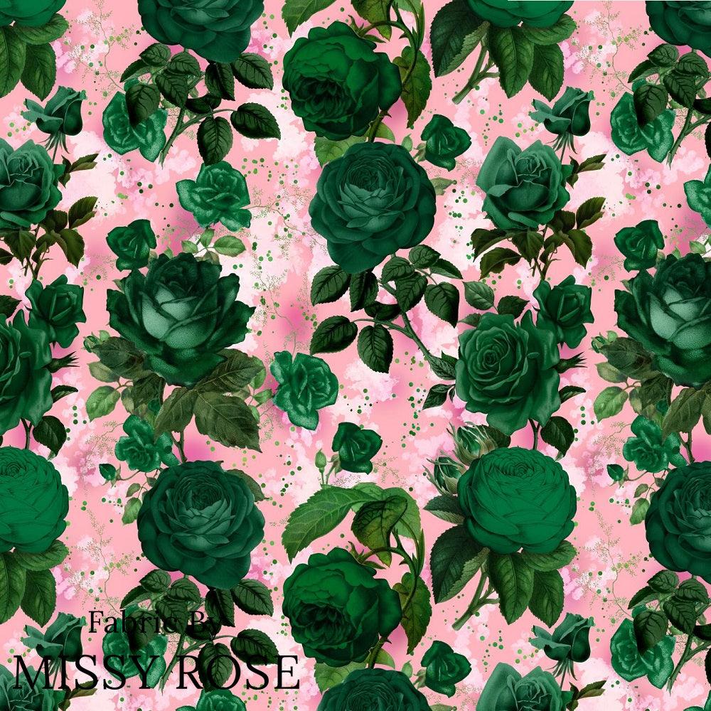 Design 889 Green Roses Fabric – pre-order designer fabric Australia | Fabric by Missy Rose