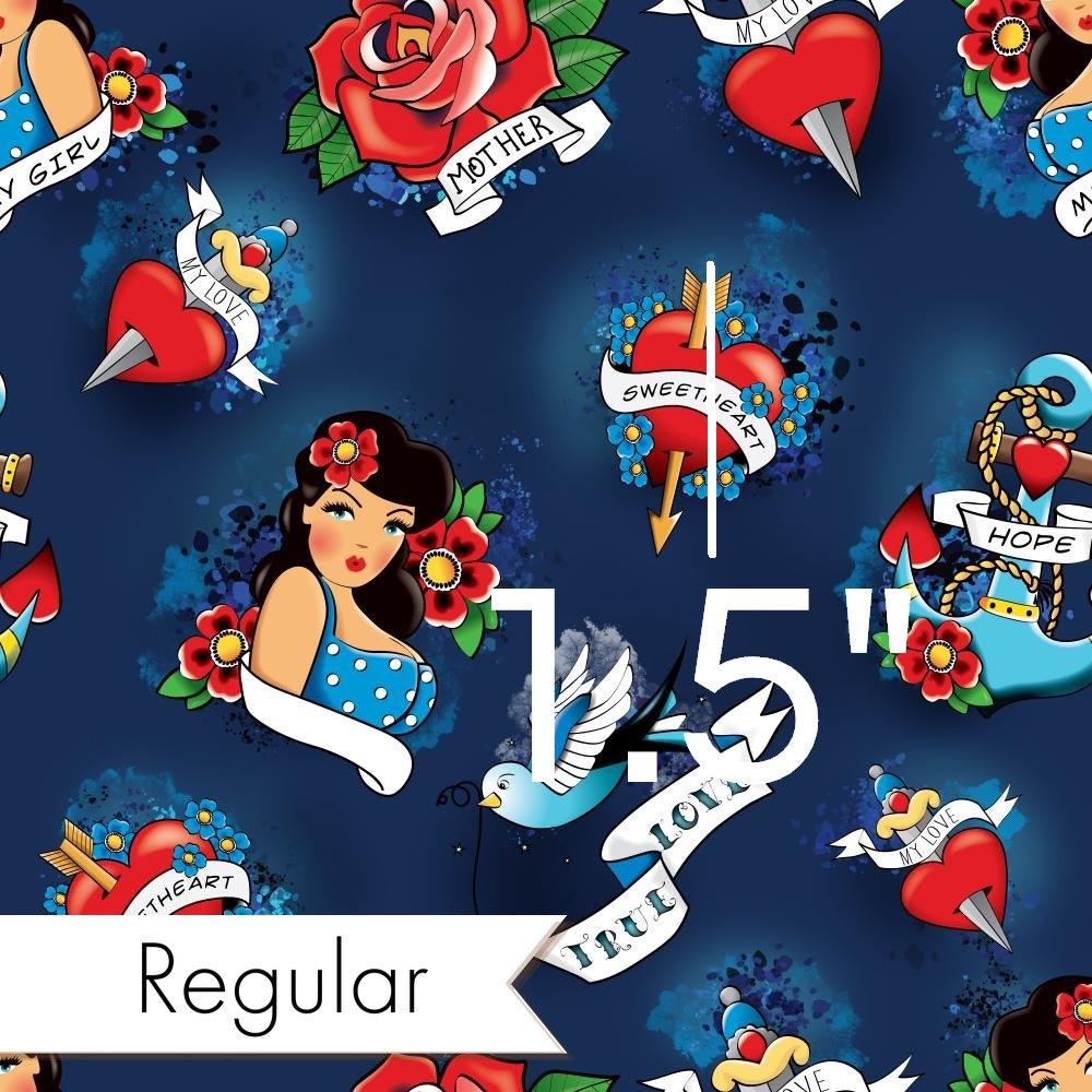 Design 90 Navy Tattoo Fabric – premium custom printed fabric for sewing | Fabric by Missy Rose
