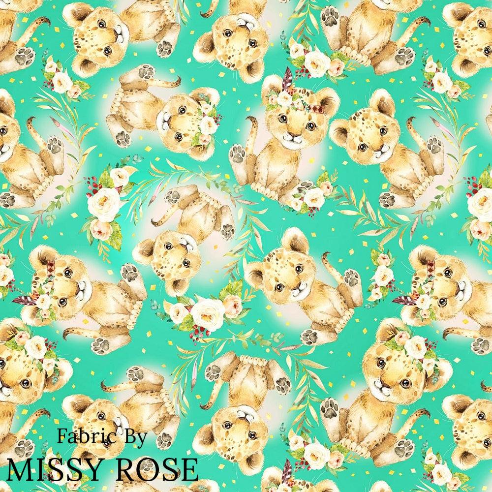 Design 911 Teal Lion Fabric – custom printed pre-order fabric Australia | Fabric by Missy Rose