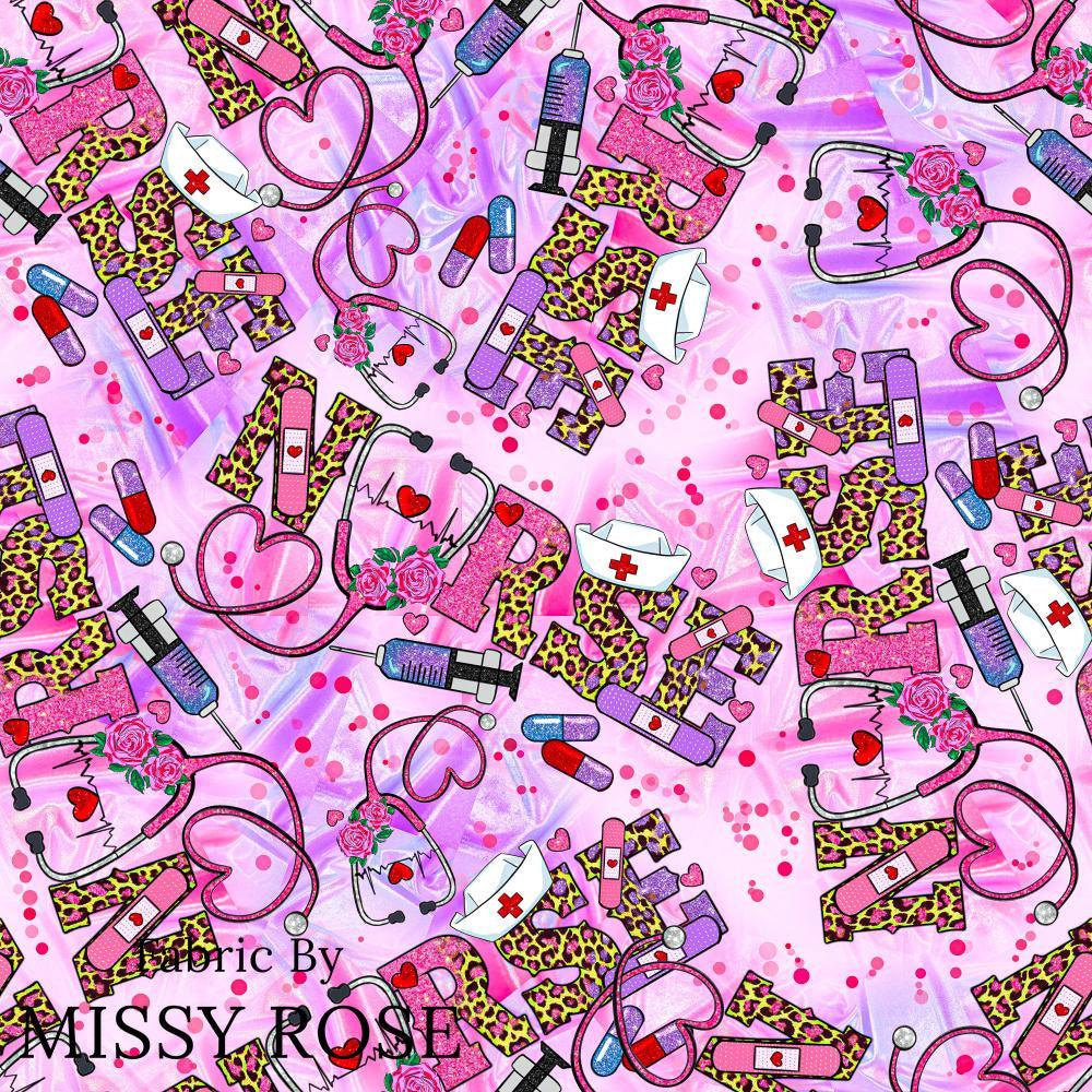 Design 92 Pink Nurse Fabric – premium custom printed fabric for sewing | Fabric by Missy Rose