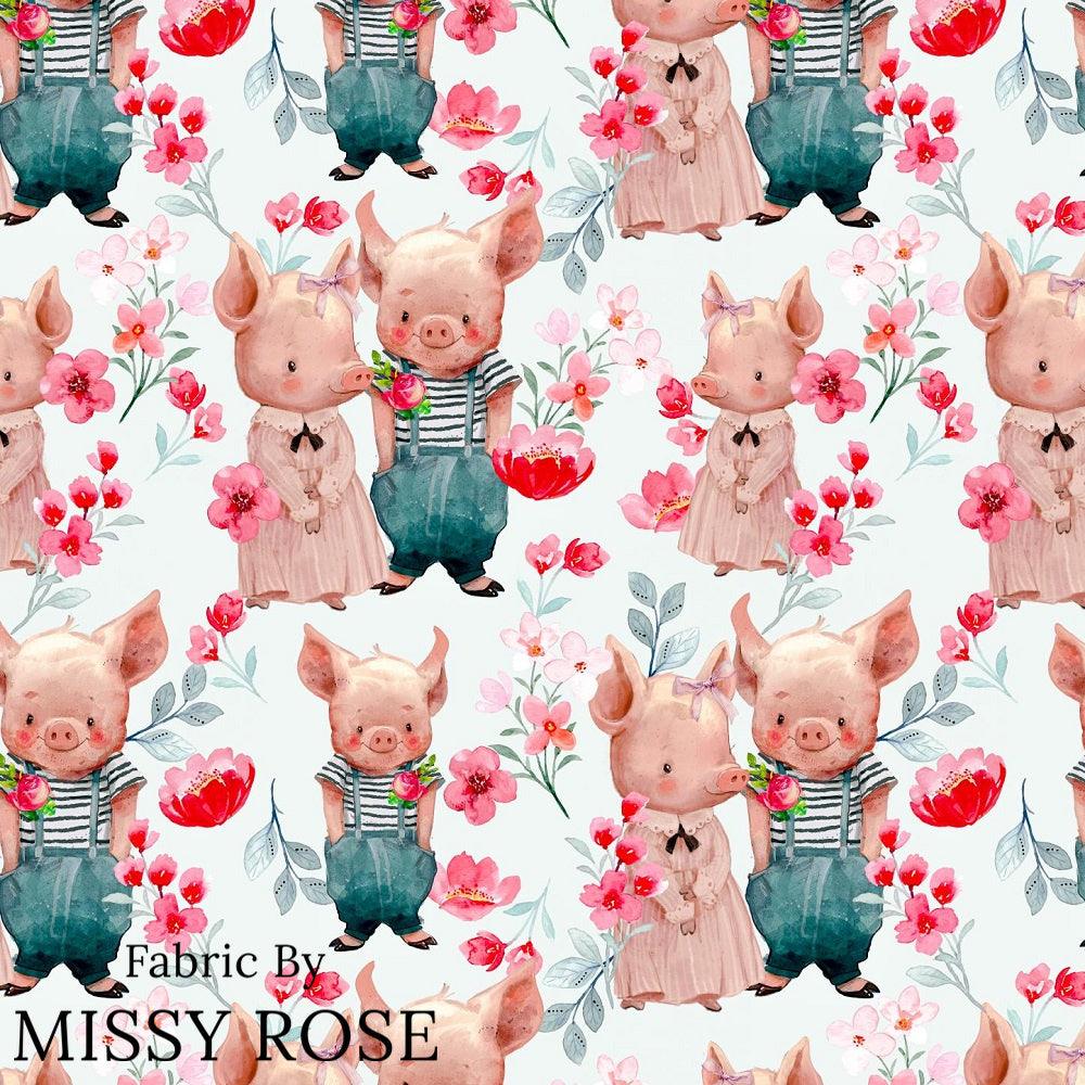 Design 935 Floral Pigs Fabric – premium custom printed fabric for sewing | Fabric by Missy Rose