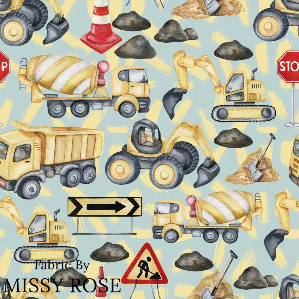 Design 942 Blue Construction Fabric – Australian custom printed fabric pre-order | Fabric by Missy Rose