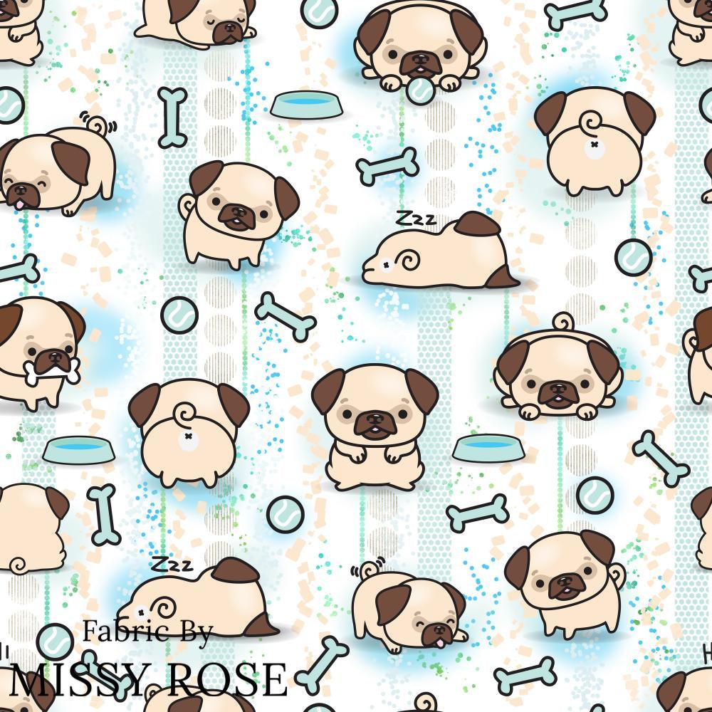 Design 946 Pug Fabric – custom printed pre-order fabric Australia | Fabric by Missy Rose
