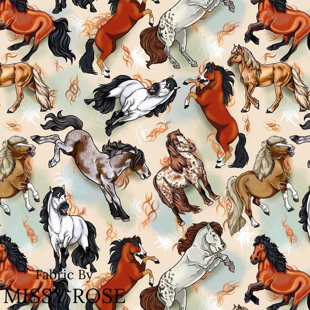 Design 953 Neutral Horse Fabric – custom printed pre-order fabric Australia | Fabric by Missy Rose