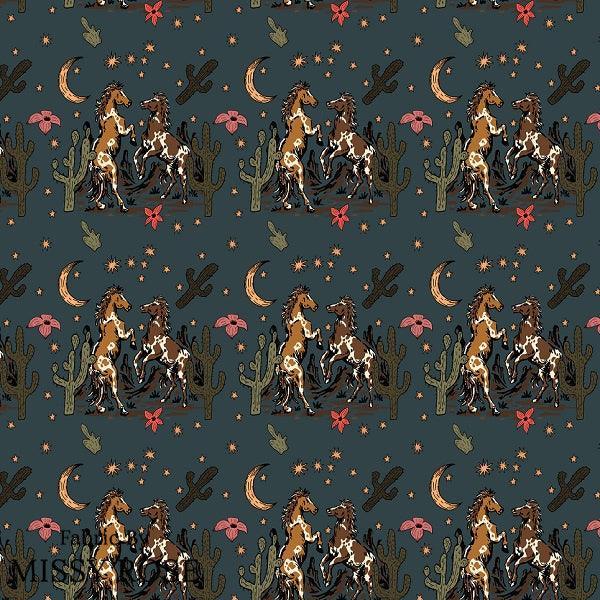 Unlimited Navy Horse Fabric – premium custom printed fabric for sewing | Fabric by Missy Rose