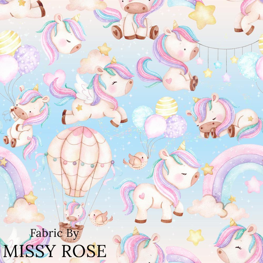 Design 981 Unicorn Air Balloon Fabric – custom printed pre-order fabric Australia | Fabric by Missy Rose