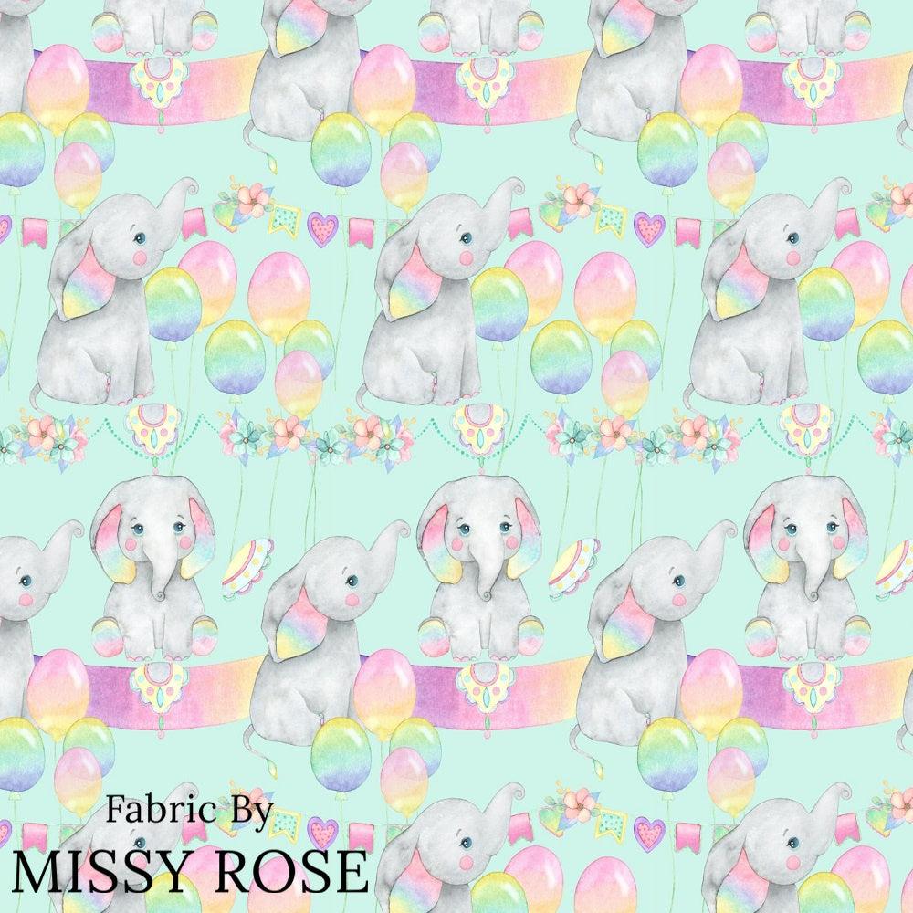 Design 998 Birthday Elephant Fabric – made-to-order custom fabric by the metre | Fabric by Missy Rose