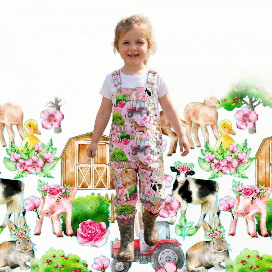 Design 3 Pink Farm Fabric – pre-order designer fabric Australia | Fabric by Missy Rose