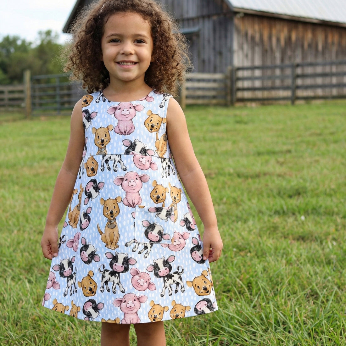 Design 4 Blue Farm Fabric – made-to-order custom fabric by the metre | Fabric by Missy Rose