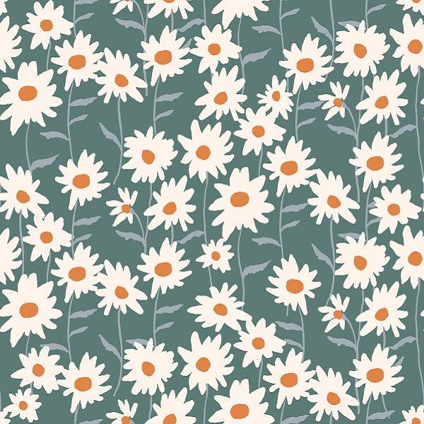 Indy Bloom Fabric Ember Fall Daisy Garden In Green 07 – premium custom printed fabric for sewing | Fabric by Missy Rose