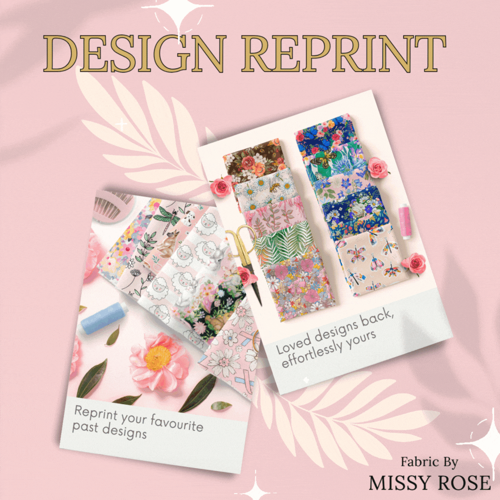 Reprint any past Missy Rose fabric design. Custom printing service in Australia allowing you to order archived or out-of-stock prints on your choice of fabric base