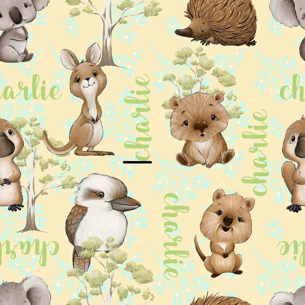 Customisable Name Fabric Aussie Animals – custom printed pre-order fabric Australia | Fabric by Missy Rose