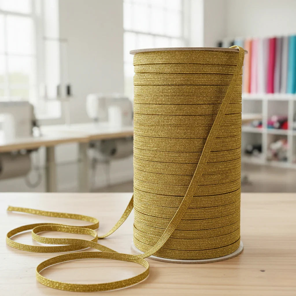 6mm Braided Glitter Elastic Gold fabric – premium custom printed fabric for sewing | Fabric by Missy Rose