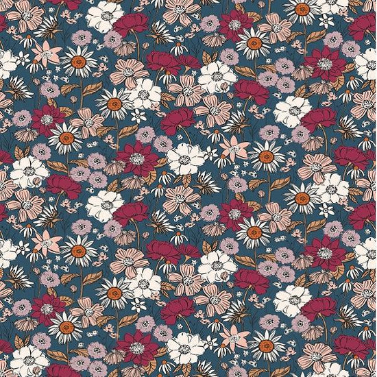 Indy Bloom Fabric - Scarlet Autumn - Midnight Blue 03 - Fabric by Missy Rose Pre-Order