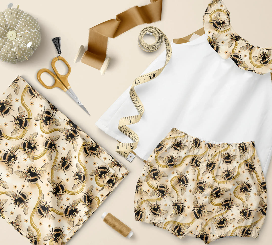 Design 56 Yellow Bee Fabric | Fabric by Missy Rose