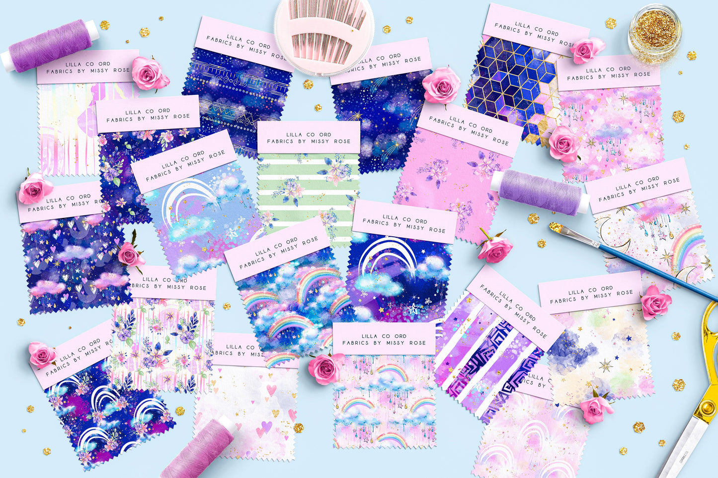Jelly Roll 20 pieces - Quilting - Lilla Unicorn CO-ORD Fabric