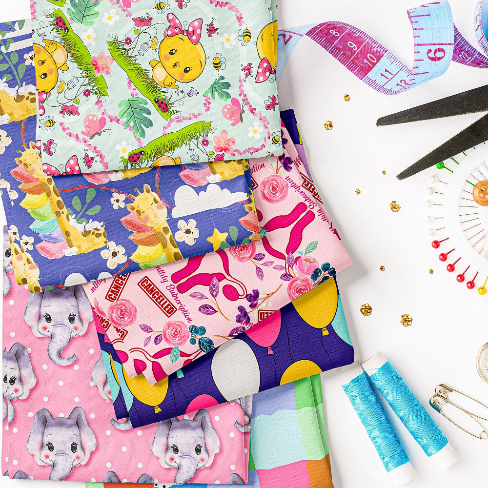Colorful printed fabric pieces