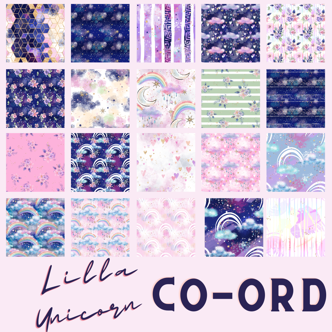 Charm Pack 5" x 5" 40 pieces - Quilting - Lilla Unicorn CO-ORD Fabric