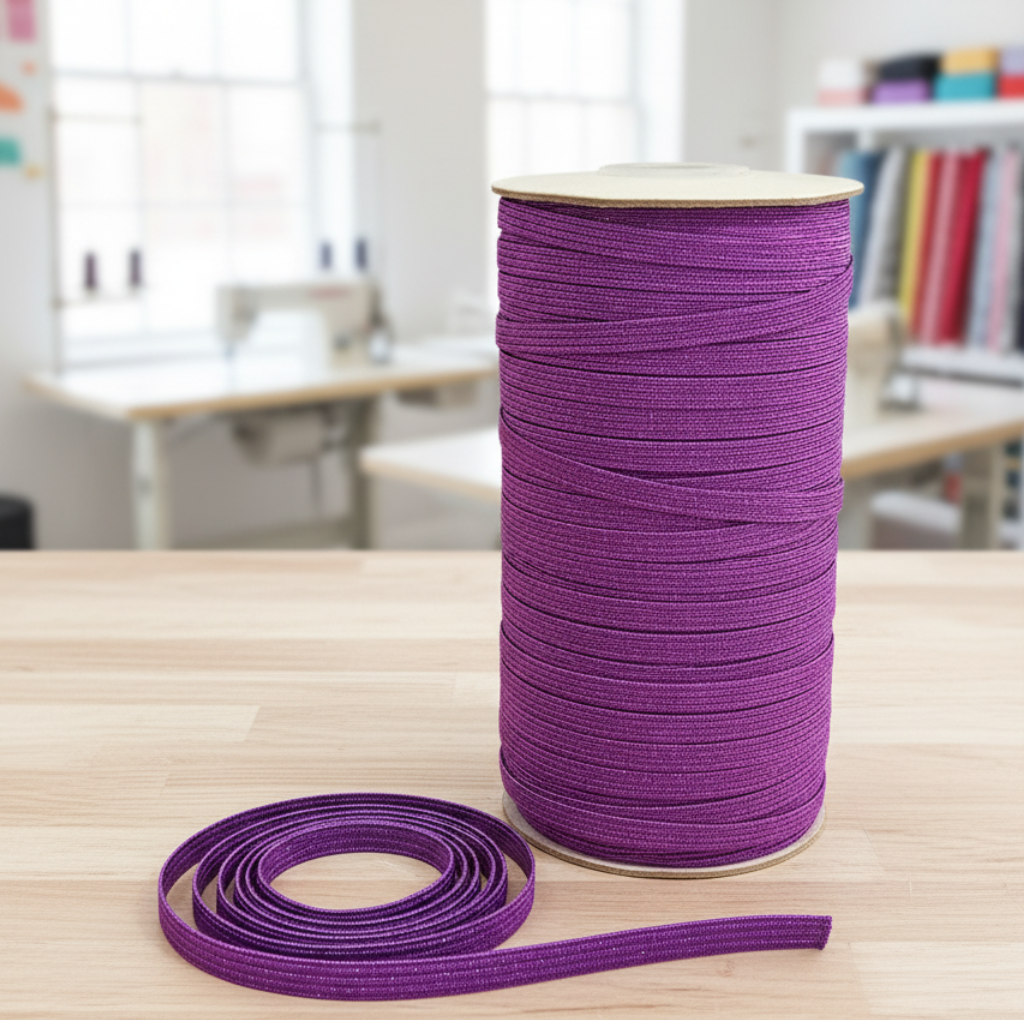 6mm Braided Glitter Elastic - Purple Glitter